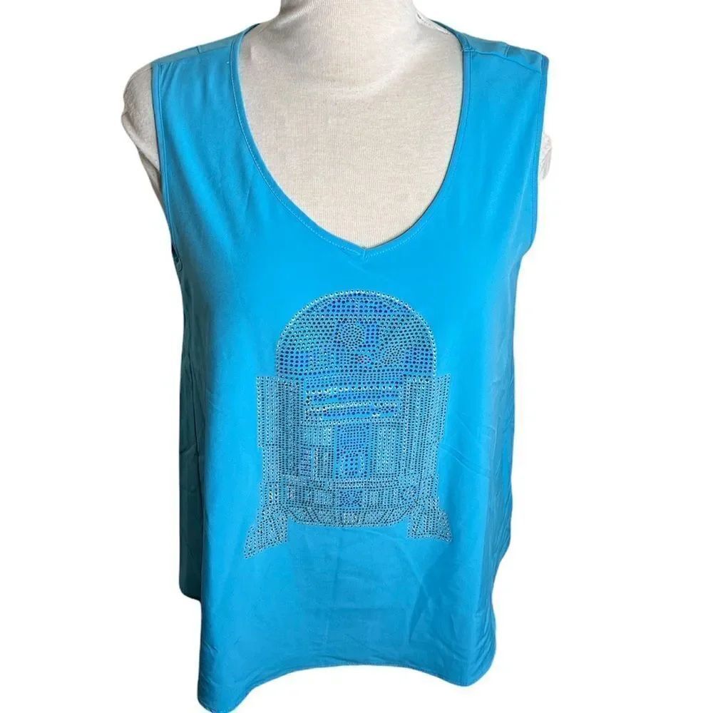 ❤️Disney parks bling R2-D2 Star Wars Tank top Blue Rhinestone